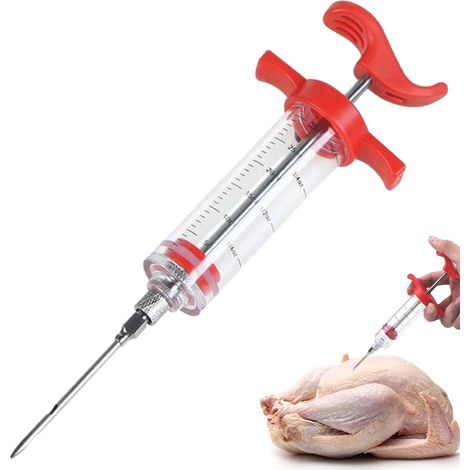 Seringue D'injecteur de Viande,Seringue à Marinade Seringue à Sauce Poire à Jus Marinade Aiguilles D'injecteur de Marinade pour Dinde Bœuf Poulet Turquie Viande Rôtis Barbecue (1/5)