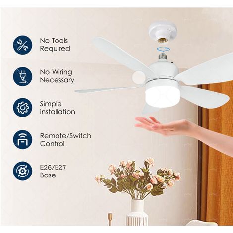 Deckenventilator mit Fernbedienung und Leuchte – Schraubventilator mit Dimmfunktion – Dreifarbige Deckenleuchte für Schlafzimmer, Wohnzimmer, Küche, Garage und Esszimmer – Weiß – 52 x 17 cm (1/5)