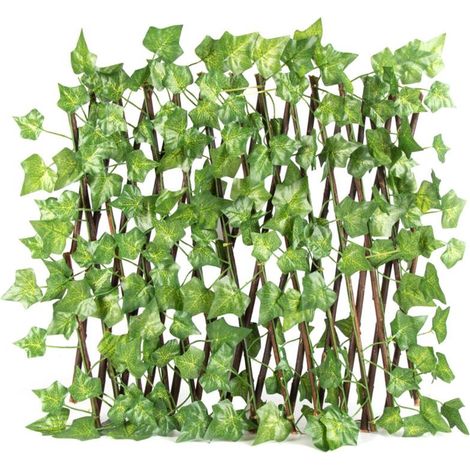 Clôture artificielle télescopique avec fausses fleurs et feuilles vertes, idéale pour le jardin extérieur. Protection contre les plantes grimpantes. Modèle 40 x 20 cm. (1/5)