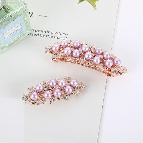 Ensemble d'accessoires pour cheveux de style coréen avec strass violets, feuilles de gypsophile et détails en perles (lot de 2) (1/3)
