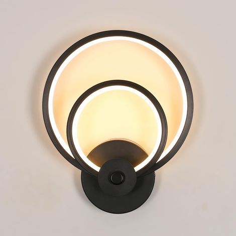 Applique Murale Intérieure LED, 12W Lampe Murale Moderne Noir, 3000K Lumière Chaude, Creative Luminaire Mural Rond pour Salon, Chambre, Escalier, Café [Classe énergétique E] (1/5)