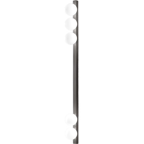 Plafonnier 10S48482 En Métal Gris Titane Avec 5 Diffuseurs Sphériques En Verre Soufflé Blanc Dépoli - Design Moderne Et Élégant Par Perenz. (1/3)