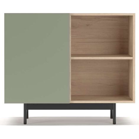 Mueble auxiliar modelo 601-2 acabado en roble/verde. 78 cm (alto) x 90 cm (ancho) x 34 cm (prof.) (1/4)