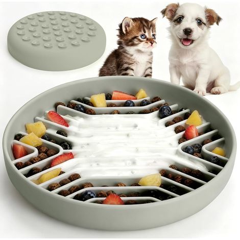 Gamelles anti-glouton, gamelles en silicone avec ventouses, protection anti-étouffement, design antidérapant, réduit l'ennui et l'anxiété, idéales pour les chiens et chats de petite et moyenne taille. (1/5)