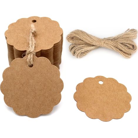 50 etiquetas de regalo Kraft de 4 cm con cordel de yute para regalos de boda, cumpleaños y manualidades (1/5)