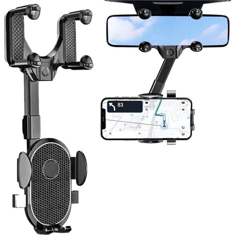 Support Téléphone Rétroviseur Voiture, 360° Flexible Support Téléphone De Voiture Rétractable, Multifonctionnel Support Téléphone Voiture Portable, Compatible avec Tous Les Smartphones (1/5)