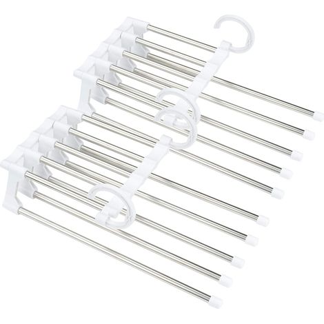 2 platzsparende Hosenbügel – faltbare Magic Hangers aus Edelstahl – 5-in-1-Magic Hangers – für Kleidung, Handtücher, Schals, Krawatten usw. (1/5)
