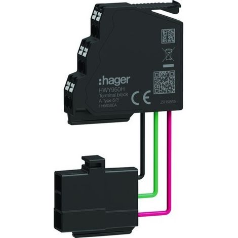Connecteur d'auxiliaire type A 6/3 pour AX, MO, FS, RTC, UV, SH, CC - HAGER HWY950H