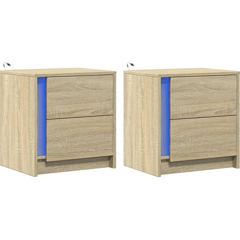 Set di 2 comodini con cassetti e LED 43 x 34 x 45 cm in MDF color rovere DEC032848