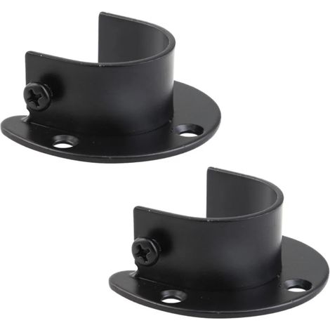 Soporte para barra de cortina, casquillo en forma de U, soporte para barra de ropa, acero inoxidable negro mate, 32 mm, paquete de 2 (1/4)
