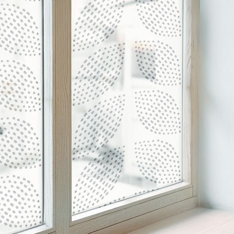 Sichtschutzfolie 200x116 cm Dekorativ Folie für Badezimmer Milchglas Selbstklebend Sichtschutz Fenster Dekorfolie Blickdicht PVC Gepunktete Blätter
