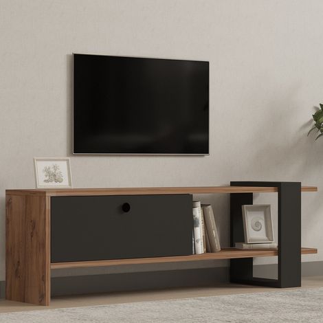 Mobile Porta tv Taurasi, Un'anta, Apertura a Ribalta, 2 Vani, 120x25x37h cm Nero Antracite (1/5)