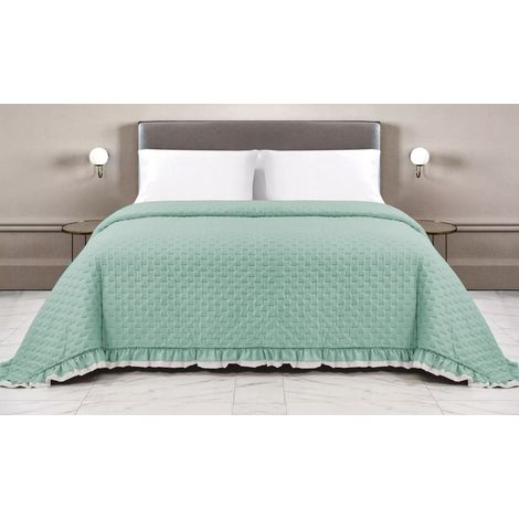 Couvre-lit matelassé avec volants en unité double assortie vert/crème