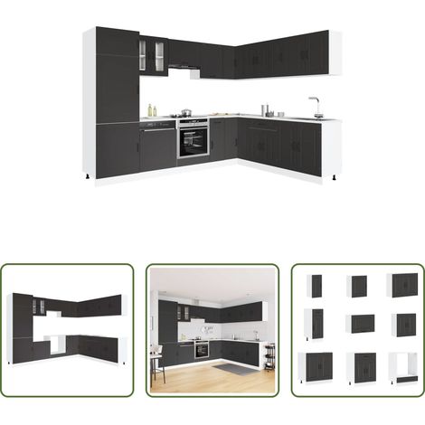 Armoires de cuisine - Ensemble d'armoires de cuisine 14 pcs Kalmar bois d'ingénierie (1/5)
