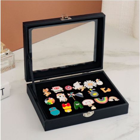 Pin Box Cabinet Broche Collection Vitrine avec Fenêtre Transparente Badges Display Box, Hard Rock, Badges Épinglettes et Médailles à Collectionner - Noir (1/4)