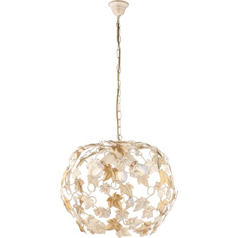 Lampadario a sospensione ferro Avorio Oro e strass tre luci 50x h45 cm edera (1/3)