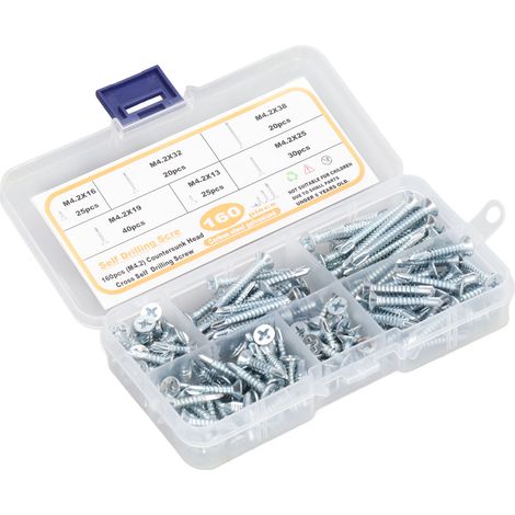 160 vis autoperceuses en acier au carbone zingué bleu, tête fraisée cruciforme M4.2 pour bois (1/5)