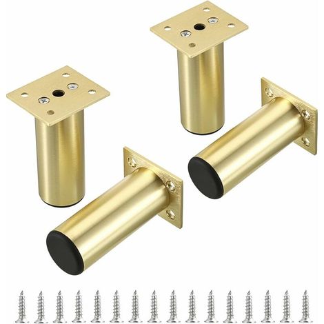 4 Stück Möbelfüße Verstellbar 10cm Tischbeine Metall Sofafüße Möbelbeine für Bett Schränke mit Schrauben Gold
