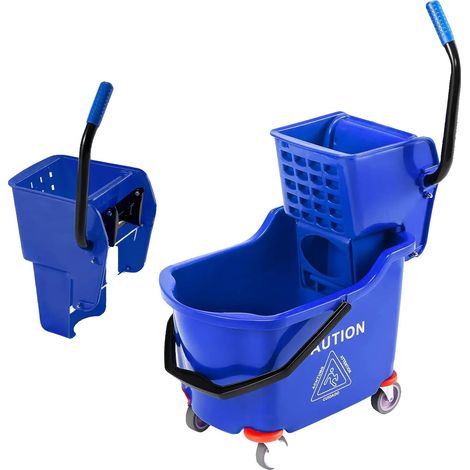 Carro para fregona, doble compartimento, mango ergonómico, azul. (1/2)