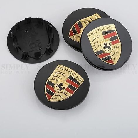 4 x centres de roue Noir ABS 65mm Porsche emblème cache moyeu