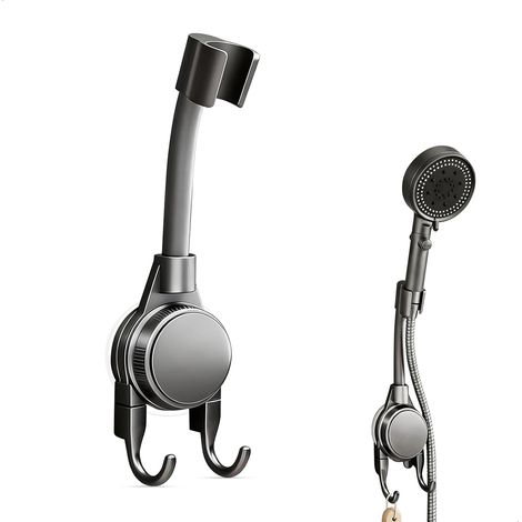 Sollbry 2 pièces Support Pommeau de Douche, Support Douche Sans Percage, Barre de Douche sans, Ventouse Réglable Barre de Douche Sans Percage,avec 2 Crochets (1/5)