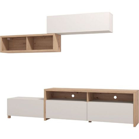 Wohnwand Tiana, Wohnzimmermöbel, 6 Regalböden, Modular, 9 Fächer, 237,5x41,5x160,5h cm Cremeweiß