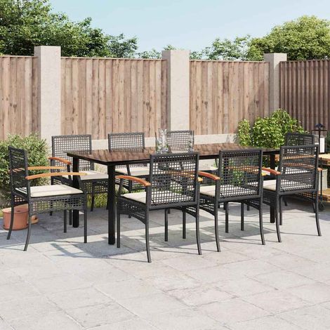 vidaXL 9 Piece Garden Dining Set with Cushions Black Poly Rattan (1/5)