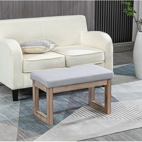 Tabouret rembourré 68 x 38 x 42 cm gris avec pieds en bois HAVRYA (1/5)