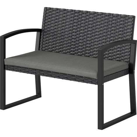 Zweisitzer-Gartenbank aus PE-Gewebe, gepolsterte Sitzfläche, verzinkter Stahl, 103 x 58 x 78 cm, grau und schwarz