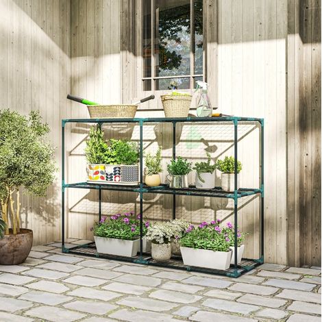 Estantería para plantas de 3 niveles 143 x 48 x 100 cm en acero, verde oscuro OKMYHOME (1/5)