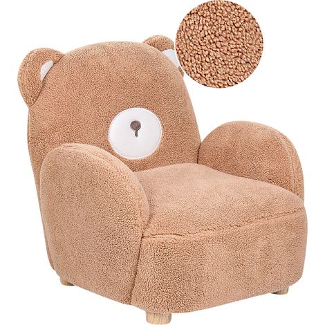 Silla con forma de oso tapizada en poliéster de imitación de piel con reposabrazos de felpa muebles para niños marrón Boo (1/5)