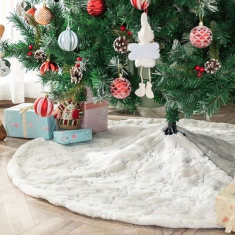 Jupe d'arbre de Noël de 90 cm, jupe d'arbre de neige en peluche blanche pour la décoration de fête de Noël (argent, 35 pouces)