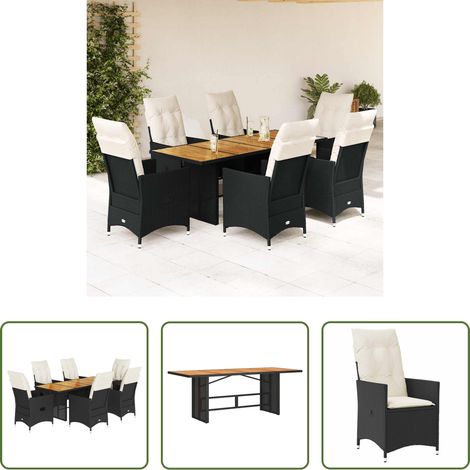 Gartentisch -  7-tlg. Garten-Essgruppe mit Kissen Schwarz Poly Rattan (1/5)