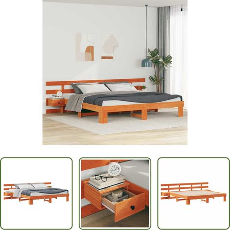 Plattformbett - Bettrahmen mit Kopfteil Braun 200 x 200 cm Massives Kiefernholz (1/5)