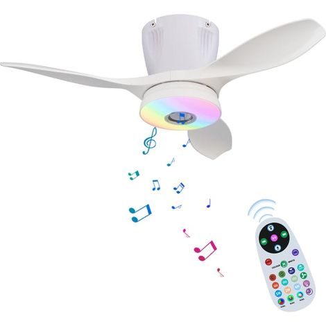 Plafonnier ventilateur LED 54 cm avec haut-parleur Bluetooth, lumière RGB dimmable, contrôle APP et télécommande, pour chambre et salonBlanc (1/5)