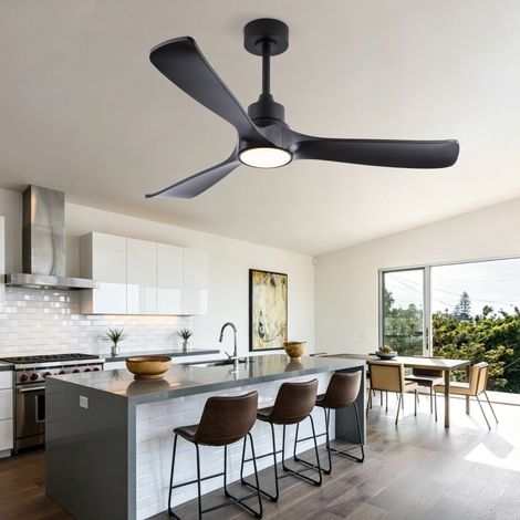 Ventilador de techo silencioso de 132 cm con luz LED, mando a distancia, motor DC reversible, 6 velocidades, color negro. (1/5)