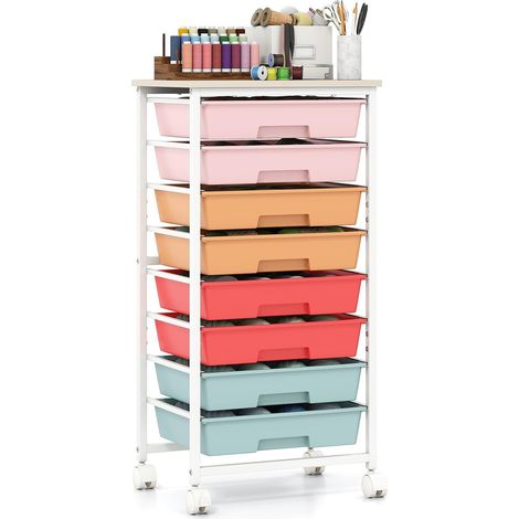 COSTWAY Chariot de Rangement à Roulettes, 8 Tiroirs,Multicolore (1/5)