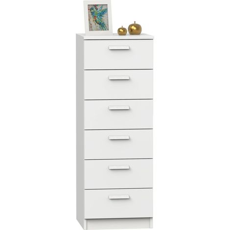 Commode 6 tiroirs en mélaminé blanc mat 40 x 40 x 110 cm – Glissières métalliques – Pour grandes chambres et chambres d'adolescents – Muebles Pitarch