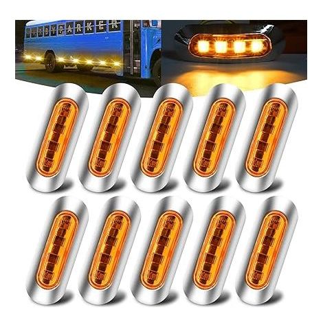 10 luces de posición laterales ámbar, luces de posición laterales LED de 12 V-24 V CC, indicador de posición impermeable con bisel cromado para camión, remolque, autobús, caravana, barco, cubierta, co (1/5)