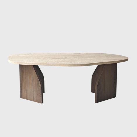 Table basse en bois "Rock" - 100 x 60 x 35 cm - Travertin (1/4)