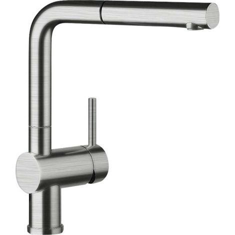 Blanco Armatur Linus-S druckfest - schwenkbar- und ausziehbarer Wasserhahn, Metall Edelstahl-Effekt