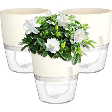 Ensemble de cuisine et de balcon avec pot à herbes aromatiques - Pot à herbes à arrosage automatique - Pot en plastique avec système d'arrosage pour herbes aromatiques fraîches, à poser sur le rebord (1/5)