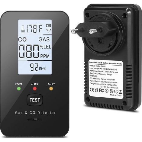 Rilevatore di fughe di gas naturale e monossido di carbonio con sensore di temperatura per gas naturale, propano, CO e metano