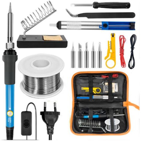Fer à Souder Set,80W Température Réglable 180-500°C Electronique de Precision avec Interrupteur ON/OFF, 5 Conseils de soudage,Barre de Soudure pour la Maintenance Electrique (Noir) (1/5)