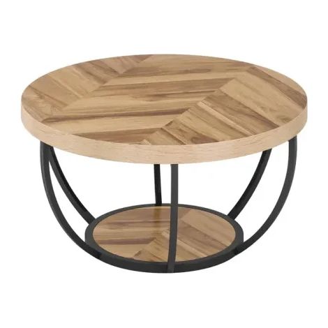 Tavolino rotondo in legno e metallo, 2 livelli, 80 x 80 x 45 cm (1/5)