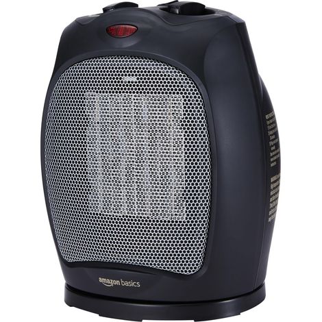 Radiateur soufflant et pivotant en céramique avec thermostat réglable 1800 W, Noir (1/5)