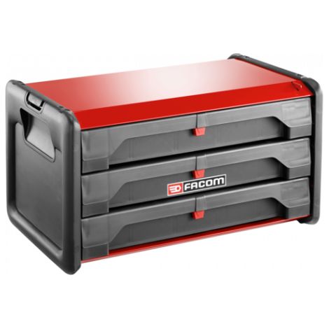 Facom – Caisse à outils bi-matière 3 tiroirs – Structure métal et tiroirs polypropylène – Rangement modulable avec 5 cloisons – Capacité 15 kg – Dimensions 510x270x270 mm