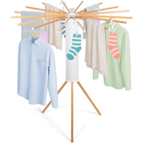 Etendoir Linge Interieur avec 10 Pinces à Linge, Séchoir à Linge Séchoir à Rayons en éventail en Bois, Pliant pour Le Linge de Petite Taille terrasse Jardin (1/5)