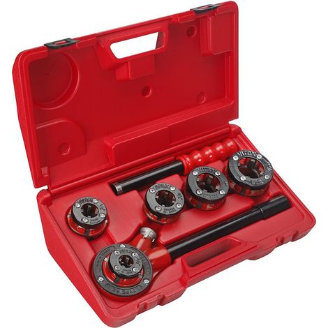 Virax - Filiera manuale con teste intercambiabili BSPT destra da 3/8" a 1,1/4" in valigetta di plastica (1/2)