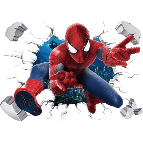 Sticker mural Spider-Man Breaks Through 3D, araignée rouge, pour chambre d'enfant ou salon, 40 x 60 cm (Spider-Man)